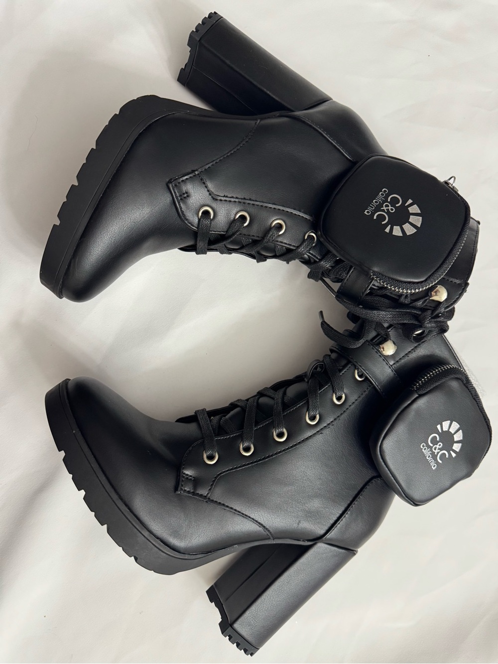 C&C California Black Lace-Up Platform Heel Boots